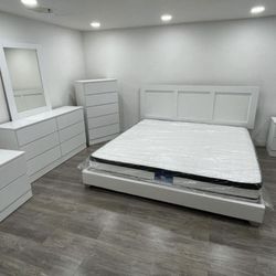 King Bedroom Set Furniture All Pieces White 