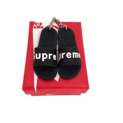 Black Supreme Slides Slippers 3D Mini Sneaker Keychain