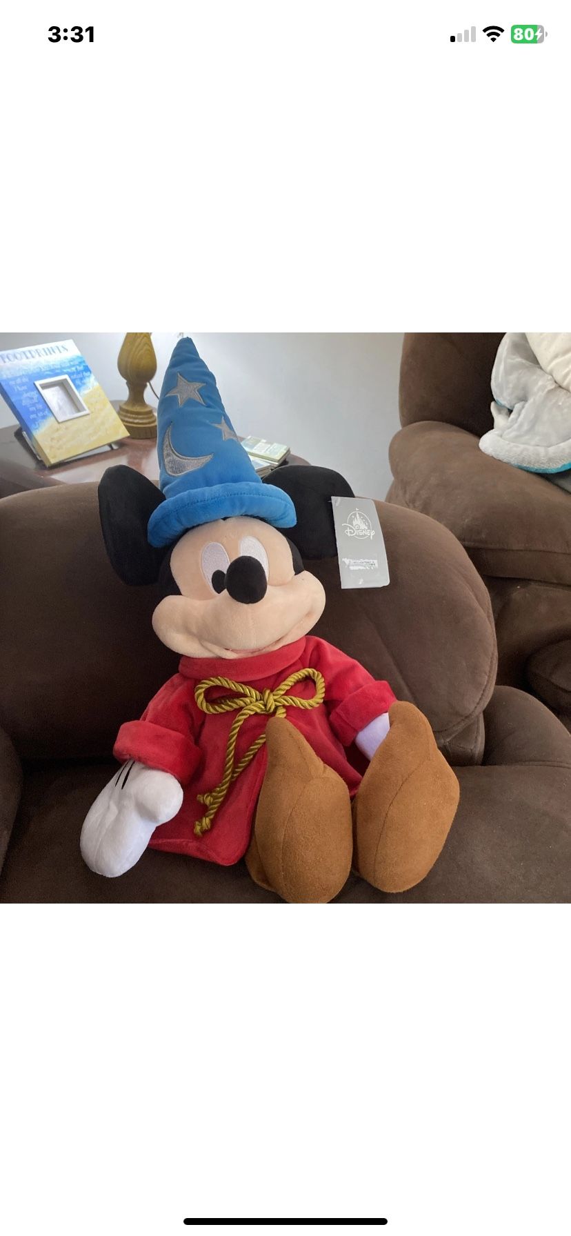Disney Parks Mickey Mouse Plush Fantasia Sorcerer Wizard Hat Stuffed Toy 24"