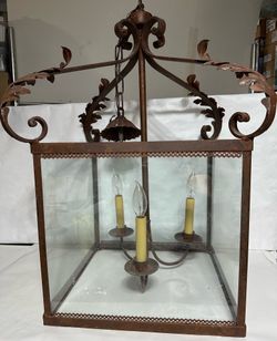 BAROQUE STYLE WROUGHT IRON LANTERN Chandelier Height: 26” Square: 16”
