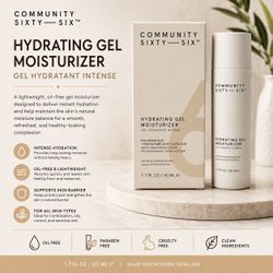 Community Sixty-Six Hydrating Gel Moisturizer – Lightweight Oil-Free Face Moisturizer with Hyaluronic Acid | 1.7 fl oz / 50 mL