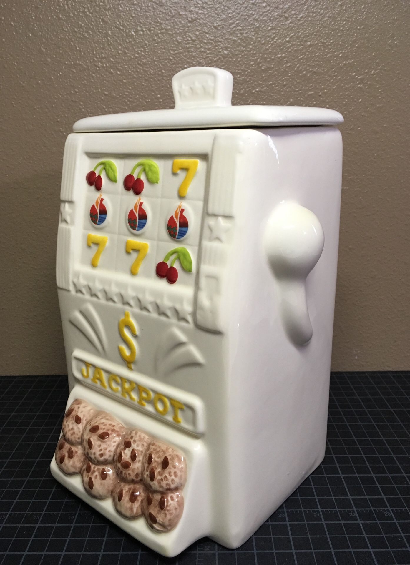 Large Cookie Jar Slot Machine Jackpot Casino Theme Kitchen Decor Ceramic 12”