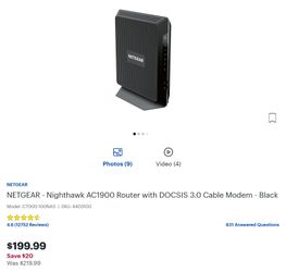 NETGEAR Nighthawk AC1900 WiFi Cable Modem Router