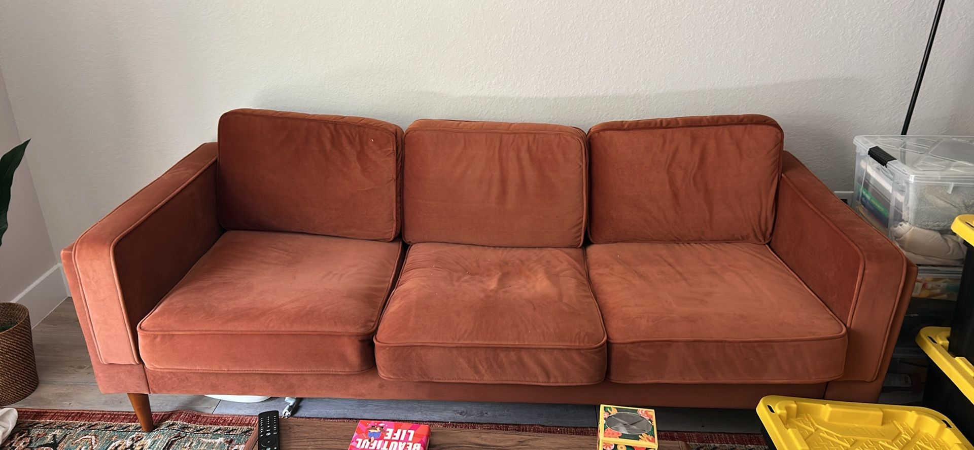 Burnt Orange Suede Couch