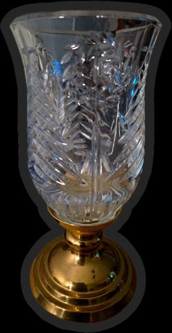 Cut Crystal Vase with Gold-Tone Pedestal Base