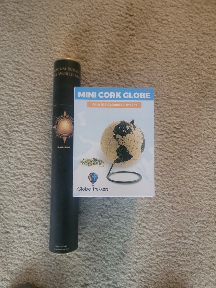 World Map & Cork Globe With Push Pins