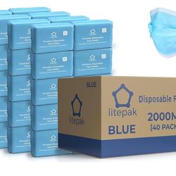 2,000pcs Disposable Face Masks- 3 Ply Breathable Mask For Adults - Blue (40 Packs of 50