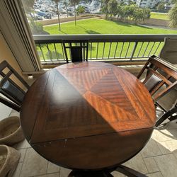 Drop Leaf Dining Room Table w/ 4 Leather Chairs