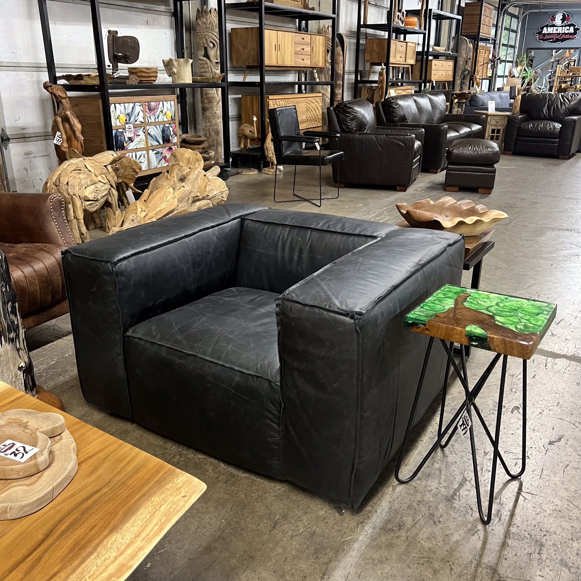Black Wax Pull Up Leather Chair - Sonoma