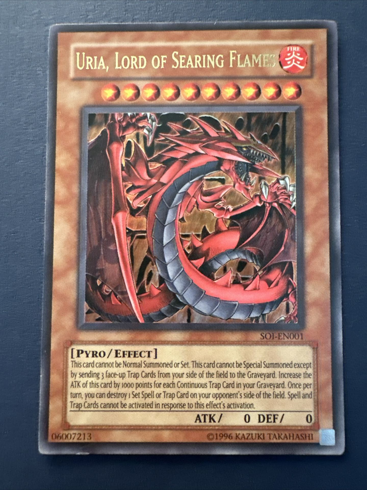 yugioh card, Uria, Lord of Searing Flames- 1st edition