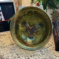 STUNNING VINTAGE IMPERIAL OPEN ROSE CARNIVAL GLASS BOWL  AMETHYST GREEN