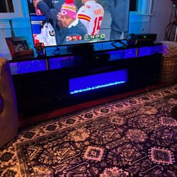 Bhhatu 2 tier high gloss electric fireplace TV stand
