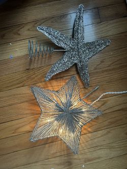 (2) Silver Glitter, Lighted Tree Toppers