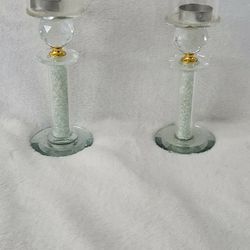 Pair of Gold and Glass Candle Holders!