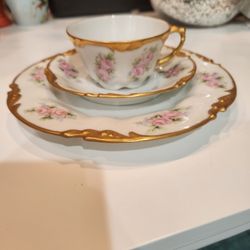 Limoges Porcelain Teacup, Saucer, Small Plate Amazing Condition!