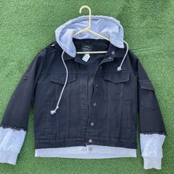 Two Tone Black Jacket w/ Detachable Hoodie