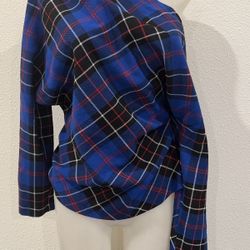 Zara Blue and Black Plaid Asymmetrical off shoulder Top