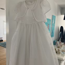 Girls First Communion /wedding Dress- Sheath Dress - White Dress With Jacket And Headband . Size 6- 15 Dollars