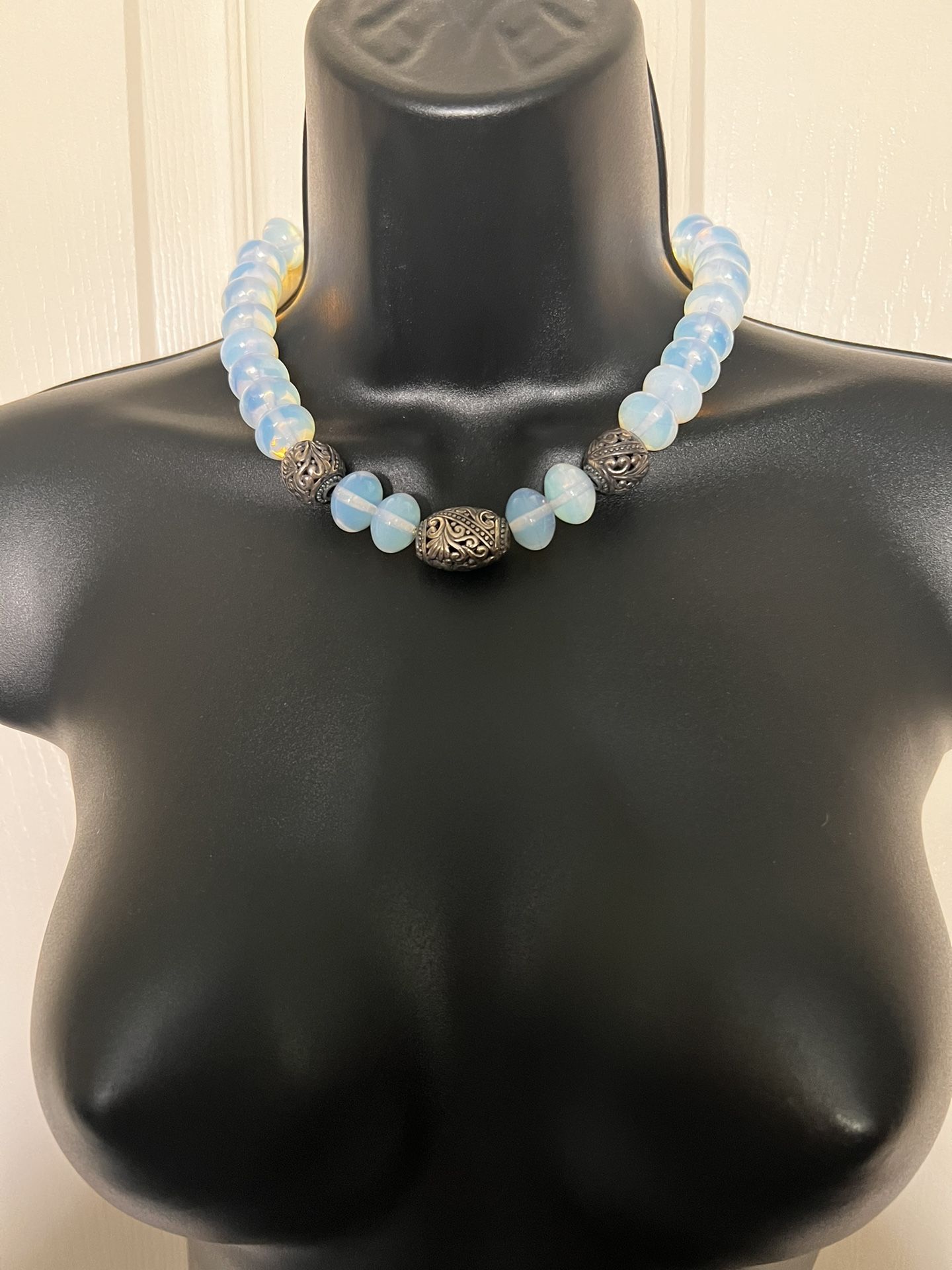 Necklace One Of A kind Sea Opal with Stainless Steel etched...