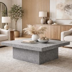 Coffee Table in Manufactured Wood in Travertine – 35.4" W x 35.4" D x 12.2" H