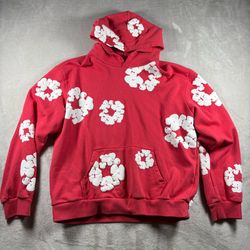 Denim Tears Men’s Size XL Red Hoodie Flower Graphic Print Pullover Heavy