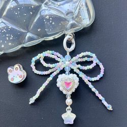 Cute beaded bow handmade y2k phonecharm keychain