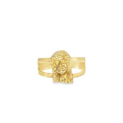 10k Yellow Gold Jesus Face Ring with Split Shank 