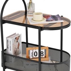 Brand New 2 Tier Bar Cart W/Lockable 360* Wheels, Tempered Glass Shelves