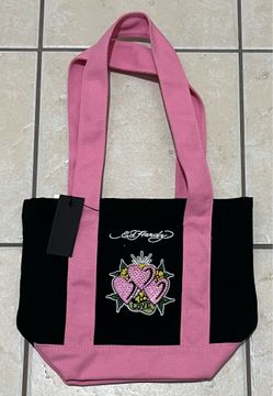 Ed Hardy black & pink tote with rhinestones