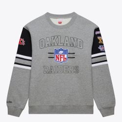 Men's Heather Gray Oakland Raiders Vintage Logo Allover 4.0 Fleece Pullover Sweatshirt
