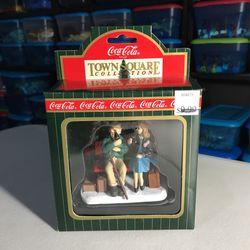 Coca Cola Town Square Christmas Village Accessory Figure, Waiting for Bus