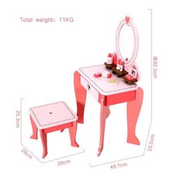 Onshine Pink Wooden Dressing Table with Mirror and Stool