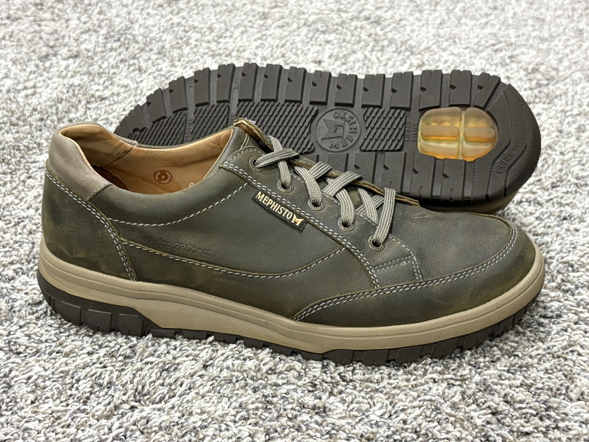 Men's MEPHISTO 'Paco' Green Leather Oxfords Size US 10 EUR 9.5