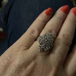 Gorgeous Cluster Dinner Ring 14K Gold Plated With Zircons Size 8 