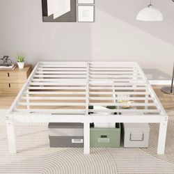 14" Full Size Metal Platform Bed Frame with Under-bed Storage, Heavy-duty, No Box Spring Needed, Easy Assembly, White