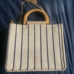 Women’s Canvas Handbag And Shoulder Or Crossbody Chain Strap