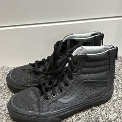 Vans Old Skool Black On Black Zip Back Glitter Sneakers Size 13.5c