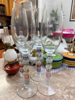Set of 3 Beaded Stem Champagne Flutes