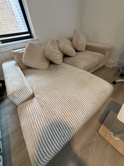 Cream Corduroy Sectional Sofa with Chaise