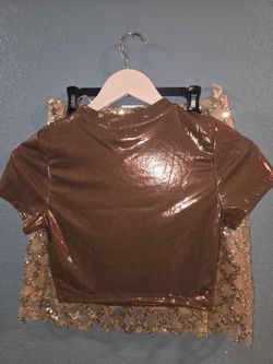 Metallic Bronze Crop Top with Sequin skirt
