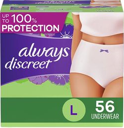 Always Discreet Incontinence & Postpartum Incontinence Underwear for Women, Large, Maximum Protection, Disposable, 28 Count x 4 Pack (112 total)
