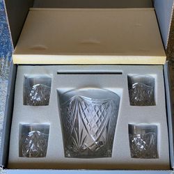 Waterford Crystal Ice Bucket, Glasses And Tongs