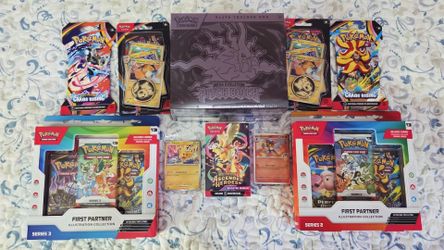 Pokemon Mega Evolution Ascended Heroes, Chaos Rising, Pitch Black ETB,Series 2 first partner illustration collection, Series 3 First Partner Illustrat