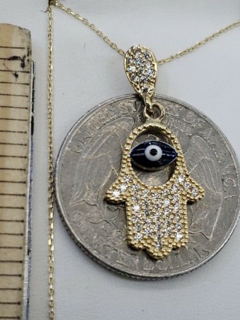 14 Gold Hamse Hand Good Luck Eye Pendant Shain Ser Valentine Gift