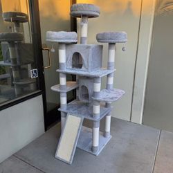 New In Box 69 Inches Tall Cat Tree Pet House Scratcher Playing Scratching Post Great For Large Cats Or Kitten Light Gray Color 