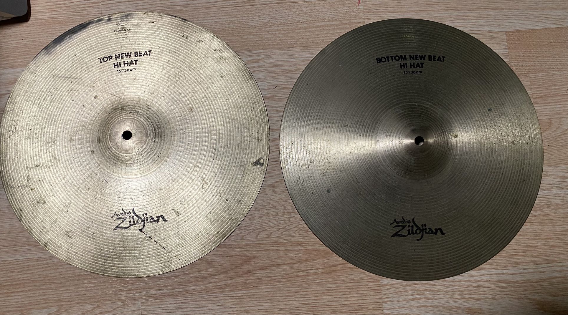 Vintage 80s Zildjian New Beat Hi Hat Cymbals 15”