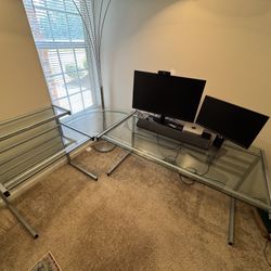 Large Glass L-shaped Desk 