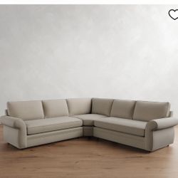 P Pearce Roll Arm 3-Piece L-Shaped Wedge Sectional