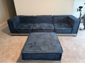 Navy, Faux Suede Modular Sofa Set w/ Pedestal Bases