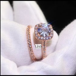 New 18k Rose Gold Wedding Ring Set 